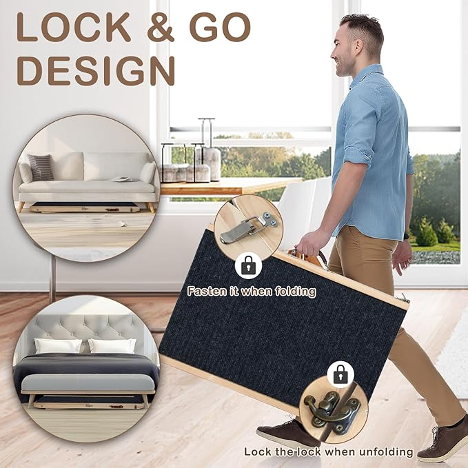 Folding Dog Ramp Safety for Bed, Wooden 5 Adjustable Height Pet Ramps, Potable Dog Steps with Non-Slip Traction Mat, Dog Step, Dogs Stairs for SUV Car, Couch, Safe,Height Bed(47.3 Inch Long)-PurrikoPets