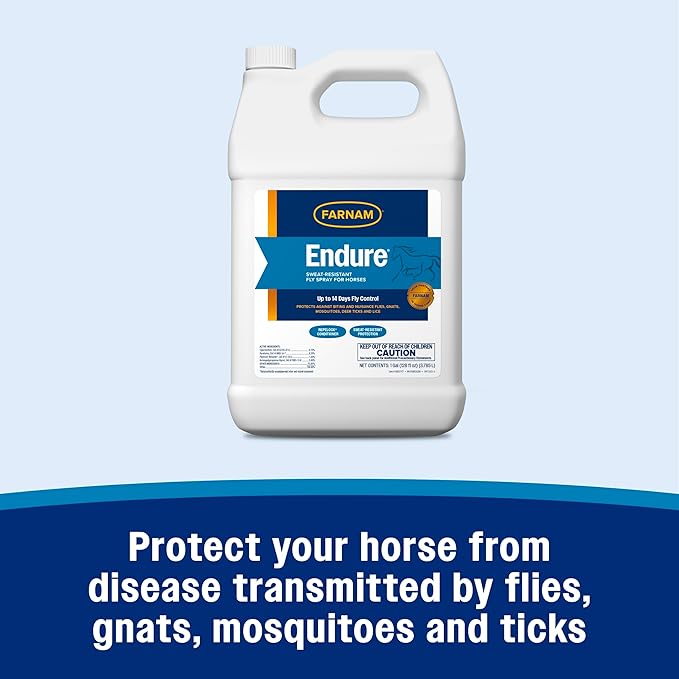 Farnam Endure Sweat-Resistant Fly Spray for Horses, Lasts Up to 14 Days, Protects Against Flies, Gnats, Mosquitoes, Ticks & Lice, 128 oz.-PurrikoPets