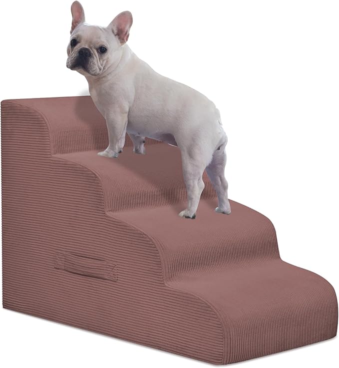 Dog Steps for Small Dogs, 4-Step Pet Ramp Stairs for High Beds and Sofa, Non-Slip Pet Stairs for Small Dogs and Cats, Removable and Easy to Clean Cover, Pink-PurrikoPets