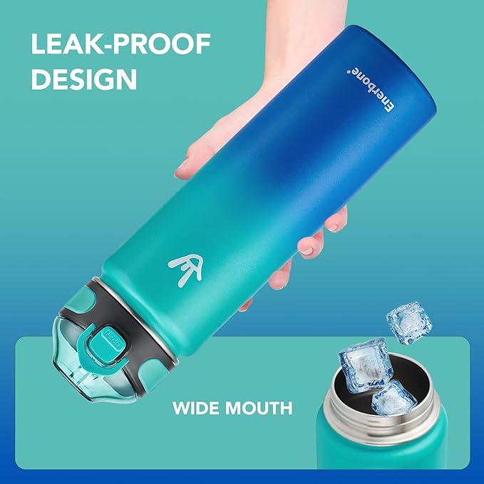 Enerbone 24 oz Insulated Water Bottle, Stainless Steel Bottle with Carrying Strap, Double-Wall Vacuum Insulation Design, Leakproof Sports Bottle with Straw, Keep Drinks Cold or Hot for Hours-PurrikoPets