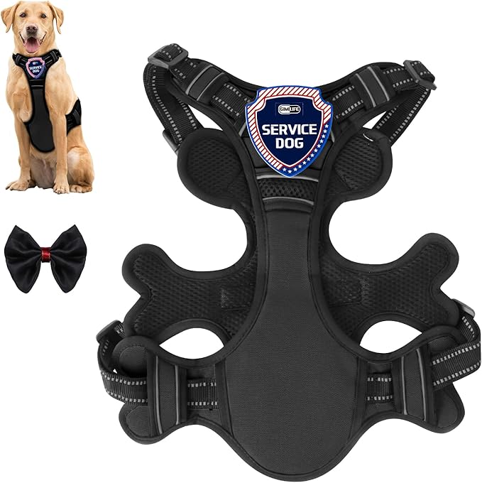 Dog Harness, Adjustable Reflective Dog Vest No Pull Dog Harness with Badge and Bow Tie for Puppy Small Medium Large Dogs-PurrikoPets