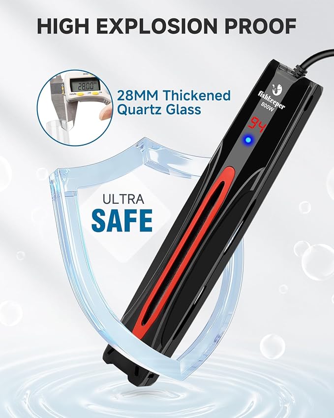 fishkeeper 800W Submersible Aquarium Heater for 80-220 Gal Fish Tanks (Run-Dry/Overheat/Low-Temp Protection)(Precision Electronic Smart Thermostat)(Adjustable Temperature) Ultra-Safe Fish Tank Heater-PurrikoPets