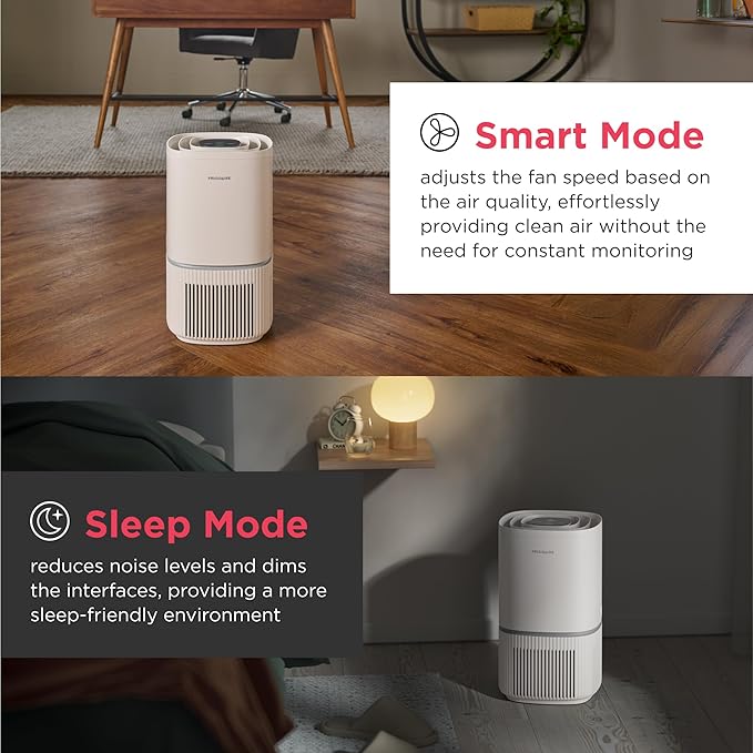Frigidaire PureA300 HEPA Air Purifier for Small Bedrooms, Covers up to 850 Sq. Ft., 3-Stage Filtration, Energy Star Certification, Air Quality Monitoring, Smart Mode, Ultra Quiet, White-PurrikoPets
