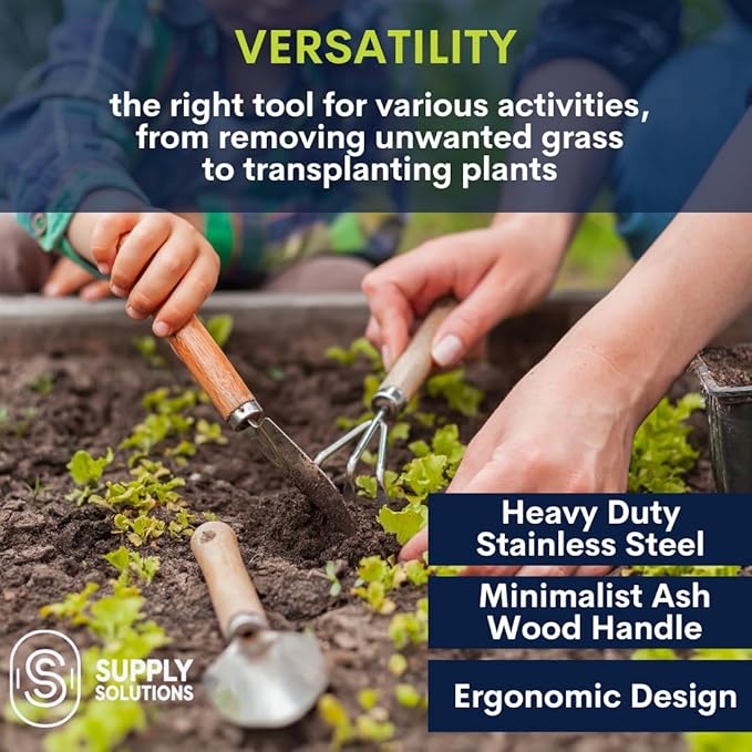 Gardening Tools - Perfect Garden Tools for Women or Men - Small Heavy Duty Gardening Hand Tools with Trowel, Transplanter, Fork, Rake, and Cultivator - Ergonomic Design Gardening Kit-PurrikoPets