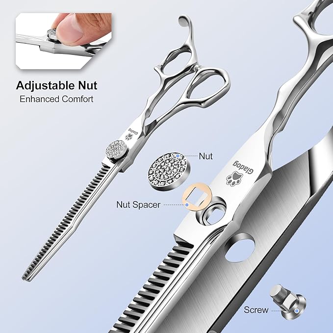 GLADOG 6.5" 9CR Thinning Shears for Dogs - Professional Dog Thinning Scissors with Luxurious Diamond Pivot Nut, Ideal Dog Grooming Scissors for Reducing Bulk, Dog Shears，Dogs Scissor for Grooming-PurrikoPets