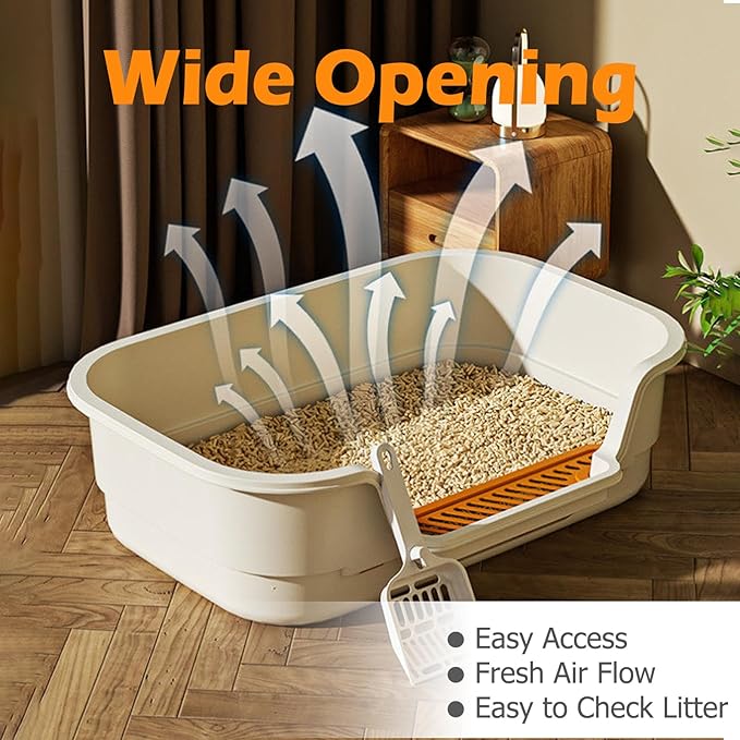 Extea Large Cat Litter Box with High Sides,Cat Boxes for Indoor Cats,Cat Litter Pan for Kitty,Litter Box with Low Entry,Easy to Clean,Anti-Splashing,23.6" x15.7" x6.2" (White)-PurrikoPets