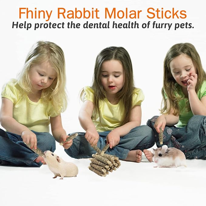 Fhiny 18 PCS Guinea Pig Chew Toys, Natural Seagrass Sweet Bamboo Molar Sticks for Teeth Bunny Chew Toys Cage Accessories for Rabbit Bunny Guinea Pig Chinchilla Hamster-PurrikoPets
