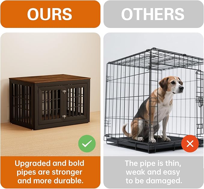 42" Heavy Duty Dog Crate Furniture for Small,Medium and Large Dogs,Rustic Wooden Dog Cage Kennel Indoor Furniture with Waterproof Top,Decorative Pet House Side End Table (Black & Wood)-PurrikoPets