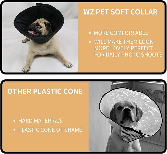 Adjustable Dog Cat Cone,Soft Recovery Cat Cone Collar,Dog Protective Collar for Cats,Puppy and Dogs,Black,Large-PurrikoPets