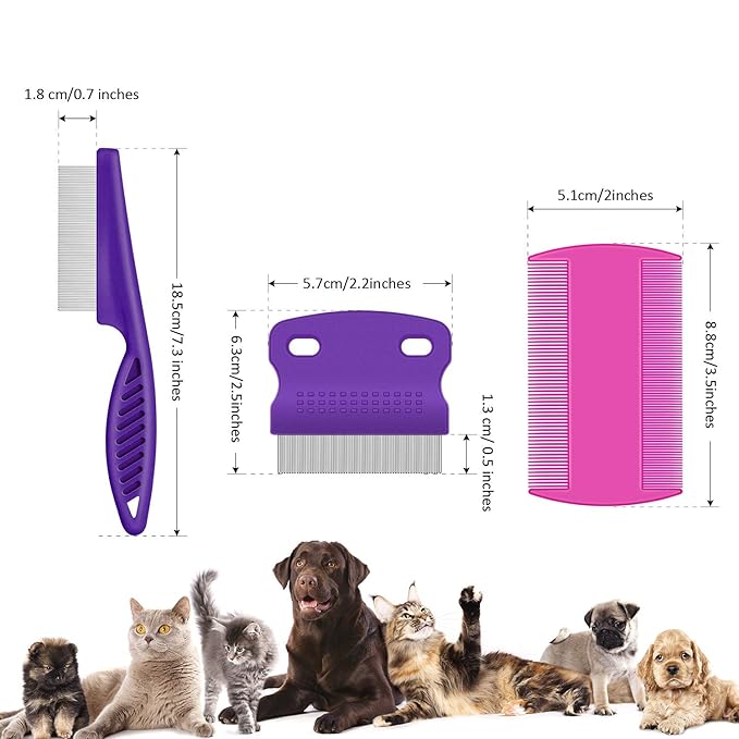 6 Pieces Pet Lice Combs Dog Grooming Flea Cat Tear Stain Comb for Removal Dandruff, Hair Stain, Nit(Pink, Green, Purple, Yellow)-PurrikoPets