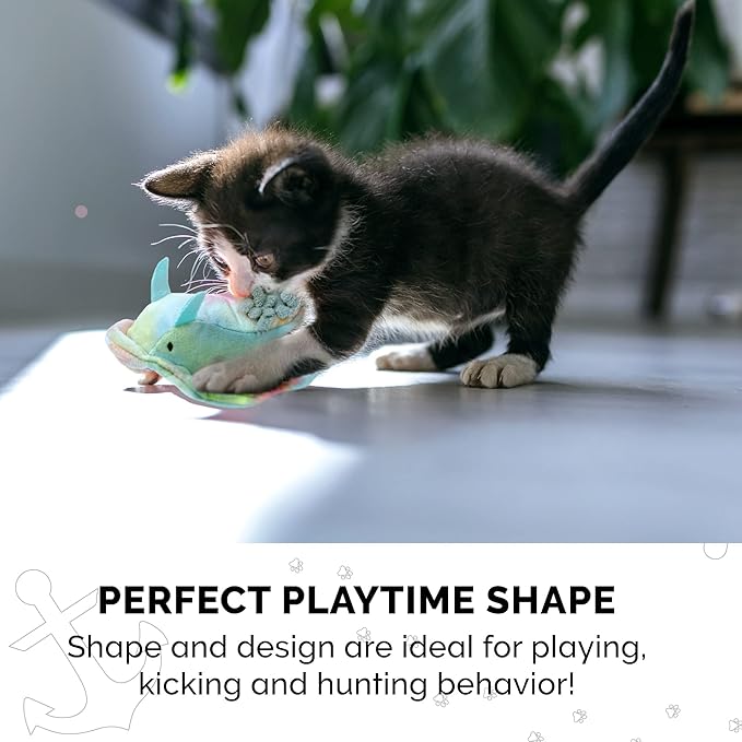 Furhaven 2-Pack Cat Toys w/ 2x Catnip Bags for Indoor Cats, Washable & Durable w/ Refillable Catnip Pocket - Plush Sea Slug Cat Toy Set - Blue/Tie Dye, Set of 2-PurrikoPets