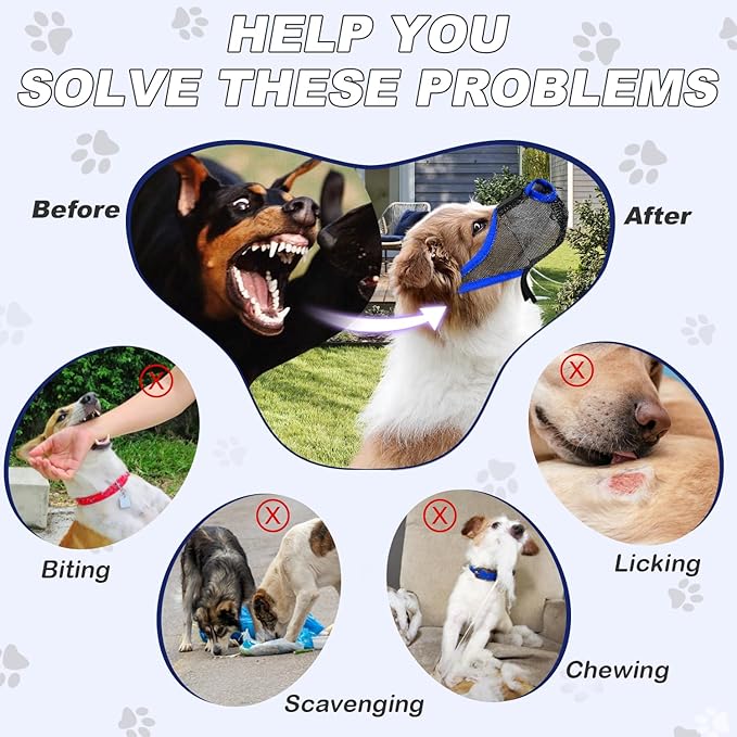 Dog Muzzle, Soft Air Mesh Muzzle for Small Medium Large Dogs Anti Biting Barking Chewing Scavenging, Breathable Adjustable Loop Pets Muzzle with Front Opening Design Allows Panting Drinking (Blue,XL)-PurrikoPets