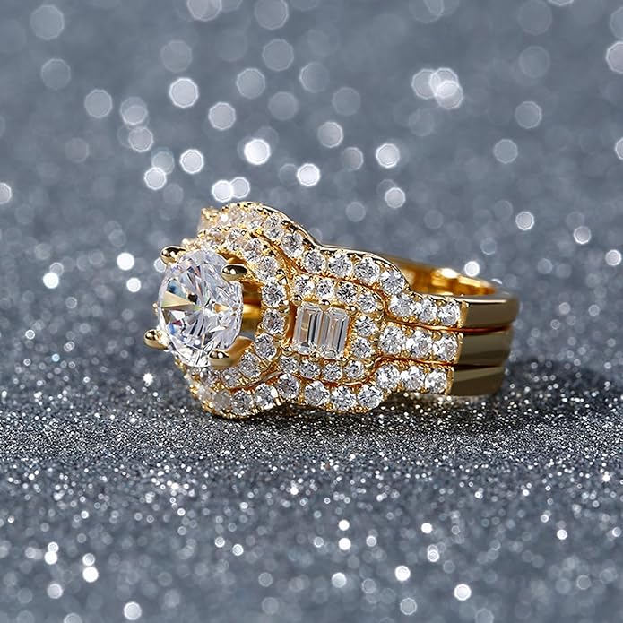 Jeulia 2 Carat Engagement Halo Rings for Women Sterling Silver Round Cut Bridal Set Cubic Zirconia Wedding Diamond Band Rings Promise Anniversary Rings for Her