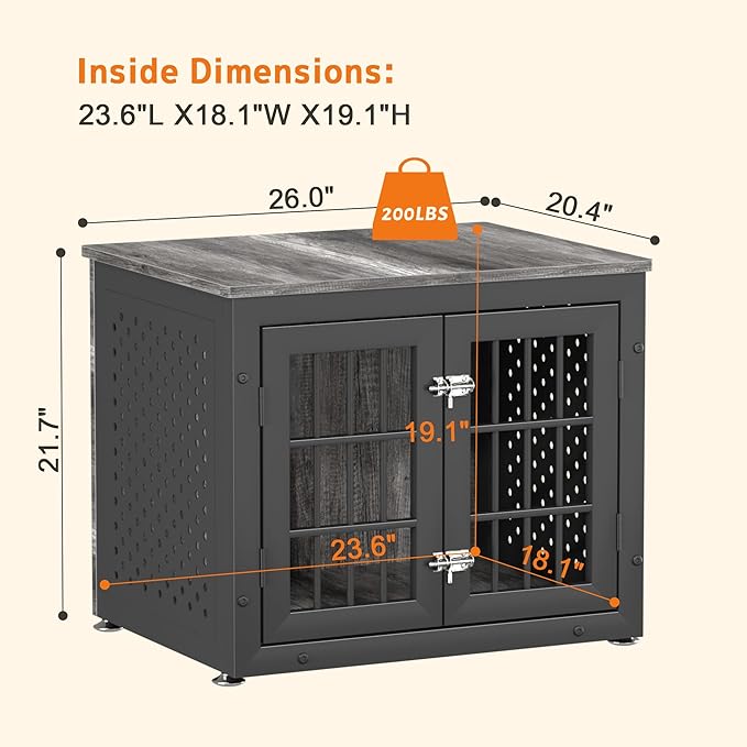 26" Heavy Duty Dog Crate Furniture for Small Dogs, Metal Kennel for High Anxiety Dogs, Chew Proof Pet Cage Indoor, Decorative Dog Kennel End Table-PurrikoPets