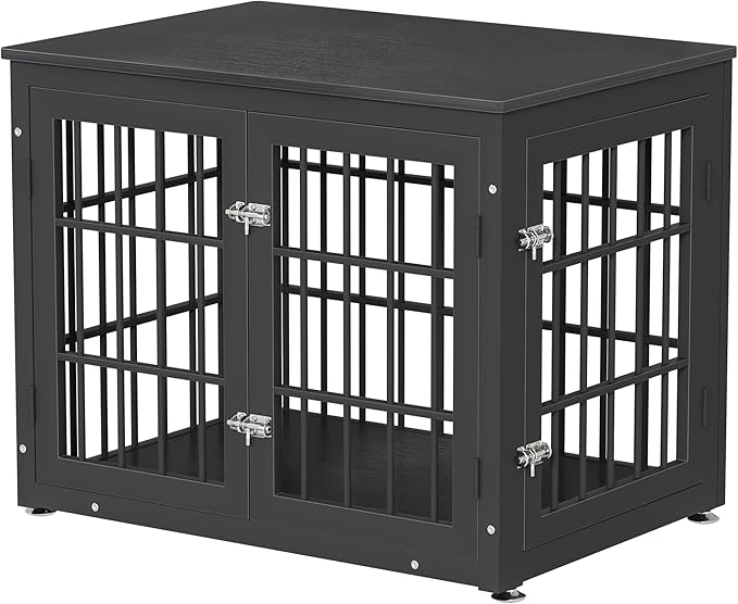 32 Inch Heavy Duty Dog Crate Furniture for Medium and Small Dogs, Decorative Pet House End Table, Wooden Cage Kennel Furniture Indoor, Black-PurrikoPets