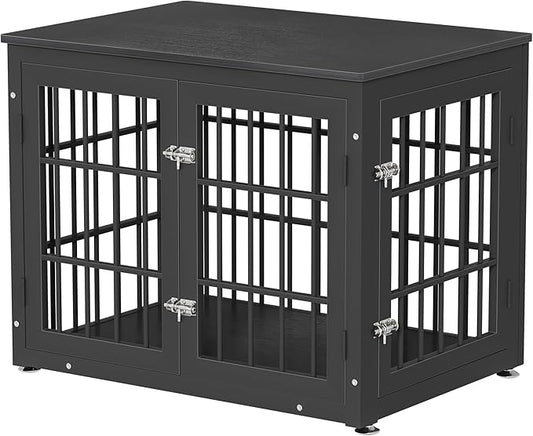 32 Inch Heavy Duty Dog Crate Furniture for Medium and Small Dogs, Decorative Pet House End Table, Wooden Cage Kennel Furniture Indoor, Black-PurrikoPets