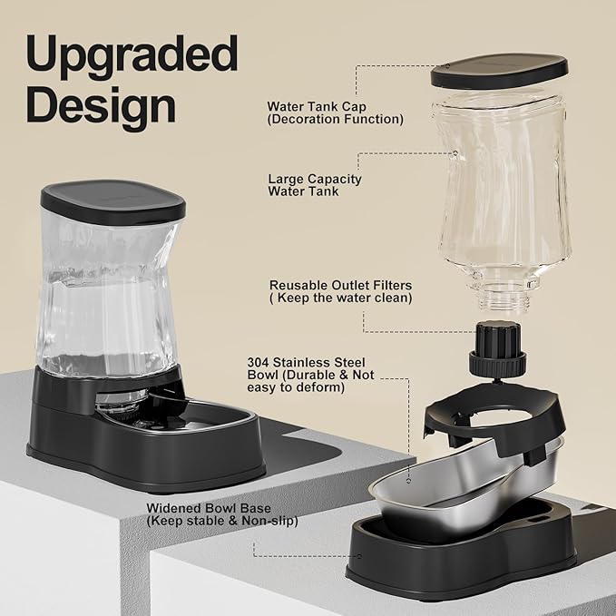 Gardner Pet Automatic Dog Water Dispenser Gravity Stainless Steel Water Waterer Feeder, Large Capacity Water Feeding Bowls for Medium & Large-Sized Dogs Cats Other Pets -(2.1 Gallon)-PurrikoPets