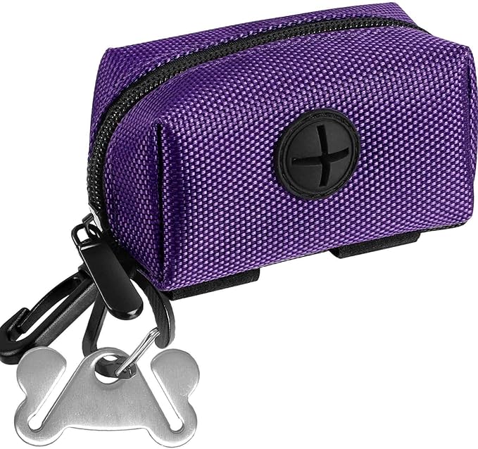 Dog Waste Bag Dispenser Pet Poop Bags Holder for Doggie Waste Bags Dispensers Soft Fabric Zipper Small Doggy Puppy Pouch for Leash Accessory Attachment with Carrier,Purple-PurrikoPets