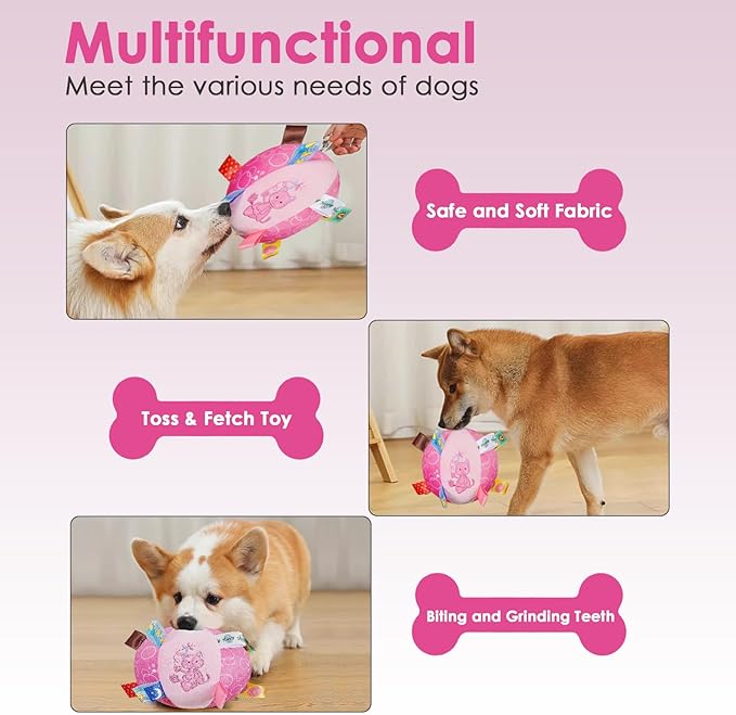 Dog Squeaky Plush Toy with Straps, 6-Inch Soft Stuffed Ball with Cotton Material and Bell Built-in, Pet Interactive Fetch Toy for Small to Large Dog-PurrikoPets