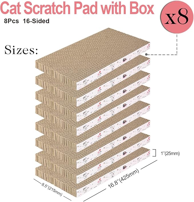 8 Packs in 1 Cat Scratch Pad, Cat Scratcher Cardboard,Reversible,Durable Recyclable Cardboard, Premium Scratch, Suitable for Cats to Rest, Grind Claws and Play-PurrikoPets