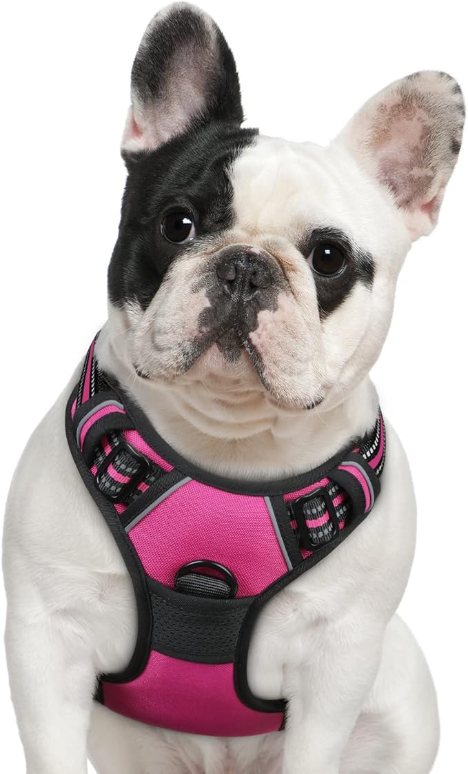 Eagloo Dog Harness Medium Sized Dog, No Pull Service Vest with Reflective Strips and Control Handle, Adjustable and Comfortable for Walking, No Choke Pet Harness with 2 Metal Rings, Rose Red, M-PurrikoPets