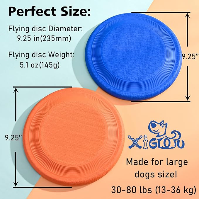 Dog Flying Disc (2 Pack) - Durable Rubber Flying Disc Dog Toy - 9.25" Indestructible Rubber Dog Flying Disc - Puncture Resistant & Bite Resistant Extremely - for Medium Large Dogs-PurrikoPets