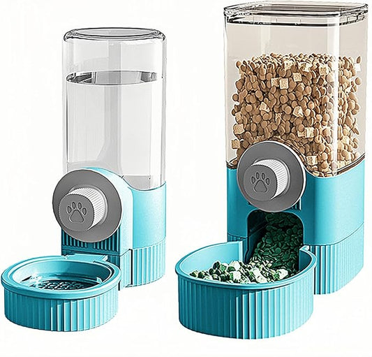GKYZBB Hanging Automatic Food Water Dispenser,Rabbit Feeder Guinea Pig Water Bottle Food Feeder for Ferret Guinea Pig Rabbit Bunny Cage Accessories (Blue, 520ml+1200ml)-PurrikoPets