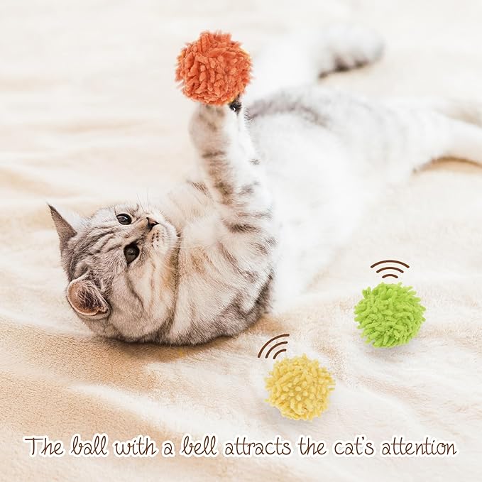 9Pcs Cat Pom Pom Balls, Cats Ball Toys with Bells, 2 inches Soft Cat Balls Toy for Indoor, Assorted Color Yarn Puffs Ball for Cats, Kitten Chasing Toys for Kitty, Pet Interactive Play(Multi-Color)-PurrikoPets