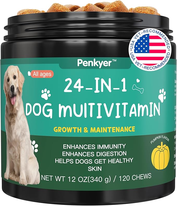 Dog Vitamins and Supplements, Senior & Puppy Multivitamin for Dogs Support with Glucosamine Chondroitin Omega Probiotics - Dog Multivitamins Chewable for Hip & Joint, Skin, Immune - (Pumpkin 120 Ct)-PurrikoPets