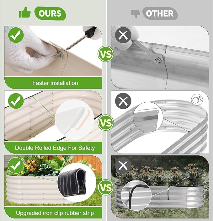 Galvanized Raised Garden Bed - 4x2x1.4FT Metal Planter Boxes Outdoor | Oval Steel Raised Bed Kit for Gardening with Protective Tape, Gloves for Vegetables, Flower, Herb (White)-PurrikoPets