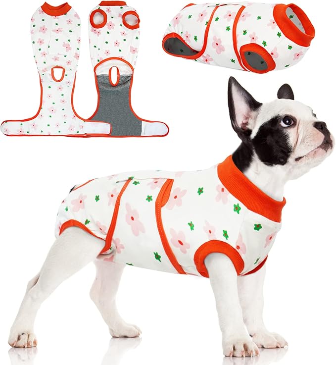 FUAMEY Recovery Suit for Dogs After Surgery,Soft Breathable Dog Bodysuit E-Collar & Cone Alternative Surgical Suit,Male Female Dog Neuter Spay Suits Anti Licking Wounds Onesie Red Flower L-PurrikoPets