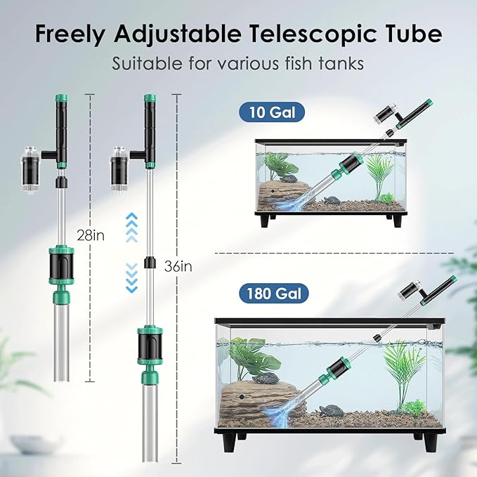 AKKEE Aquarium Vacuum Gravel Cleaner, 8 in 1 Multifunctional 36W Fish Tank Gravel Cleaner Vacuum for Water Changer Wash Sand Water Filter Circulation Waterproof Aquarium Vacuum Cleaner Timed Off-PurrikoPets