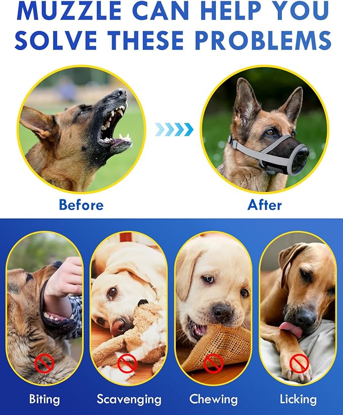 Dog Muzzle, Soft Air Mesh Muzzle for Small Medium Large Dogs Anti Biting Barking Chewing, Breathable Drinkable Adjustable Loop Pets Muzzle for German Shepherd Husky Labrador Retriever (Grey,XL)-PurrikoPets