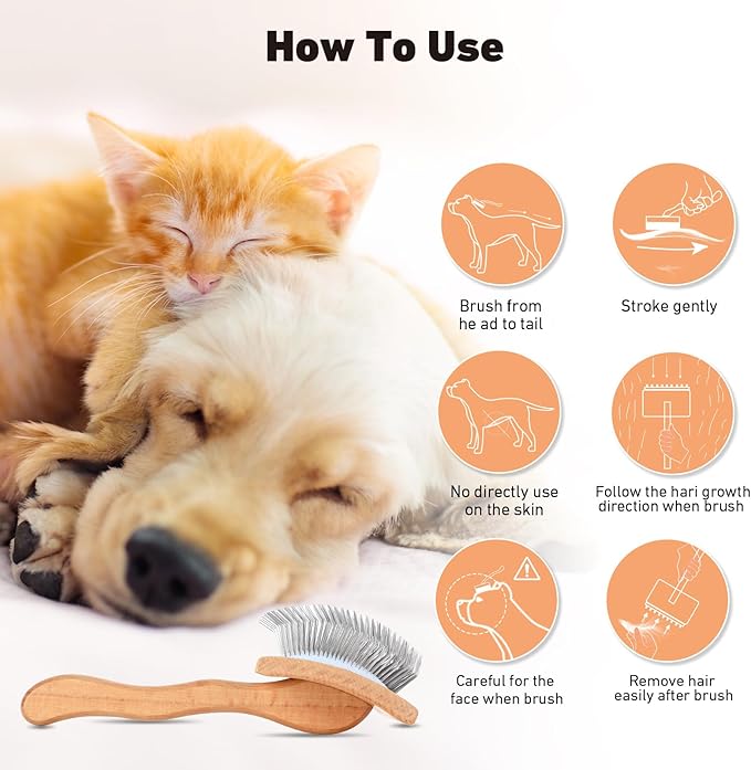 Dog Slicker Brush for Shedding and Grooming Medium or Long Haired Cats, Extra Long & Soft Pin Slicker Brush for Removes Loose Hair, Tangles, Knots, Undercoat, Free Pet Comb, Large, Oak-PurrikoPets