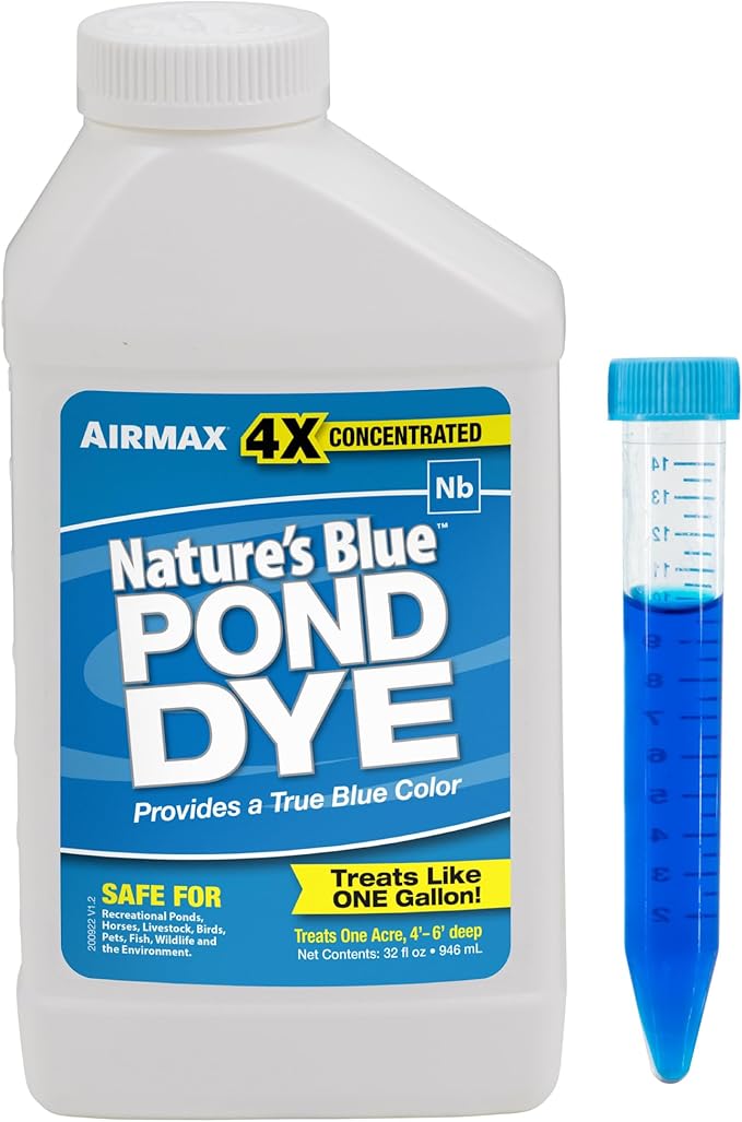 Airmax Nature's Blue Pond Dye 4X Concentrate for Outdoor Ponds & Lakes, Natural Pond Colorant & Beauty Enhancer, Block Ultraviolet Rays, Fish, Bird & Livestock Safe, Easy Liquid Application, 1 Quart-PurrikoPets
