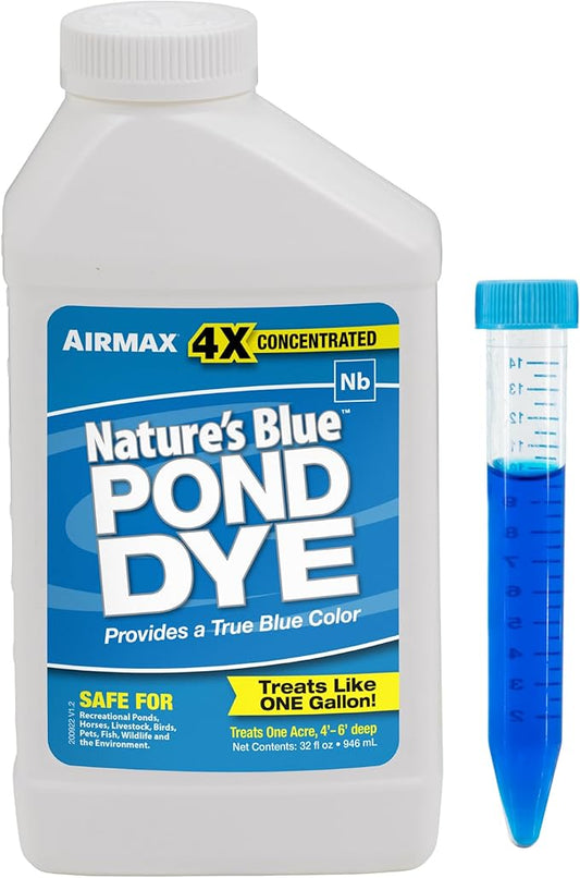 Airmax Nature's Blue Pond Dye 4X Concentrate for Outdoor Ponds & Lakes, Natural Pond Colorant & Beauty Enhancer, Block Ultraviolet Rays, Fish, Bird & Livestock Safe, Easy Liquid Application, 1 Quart-PurrikoPets