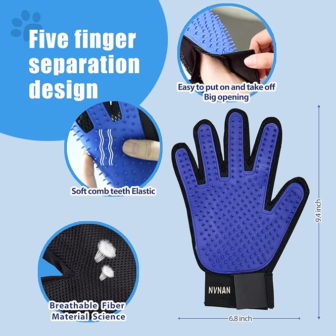 4Piece Dog Grooming Brush Set with Grooming Gloves, Deshedding Comb & Massage Bath Brush - Multifunctional Pet Hair Removal Tools for Shedding, Bathing, Brushing (Blue)-PurrikoPets