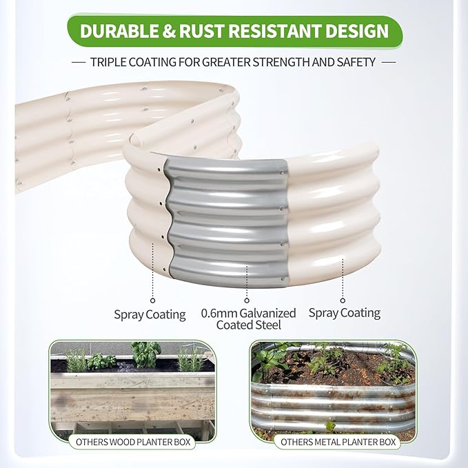 Galvanized Raised Garden Bed - 8x2x1FT Metal Planter Boxes Outdoor | Oval Steel Raised Bed Kit for Gardening with Protective Tape, Bracing Rods, Gloves for Vegetables, Flower, Herb (White)-PurrikoPets