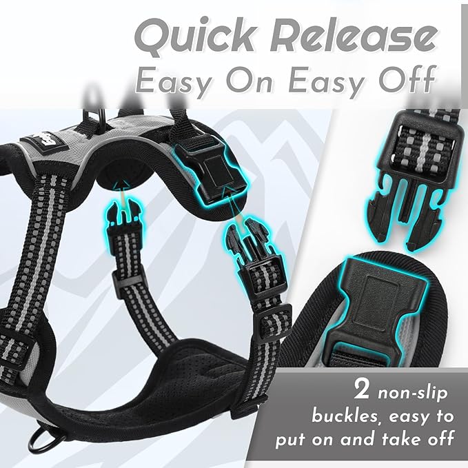 Eagloo Small Dog Harness No Pull, Service Vest with Reflective Strips and Control Handle, Adjustable and Comfortable for Walking, No Choke Pet Harness with 2 Metal Rings, Grey, XS-PurrikoPets