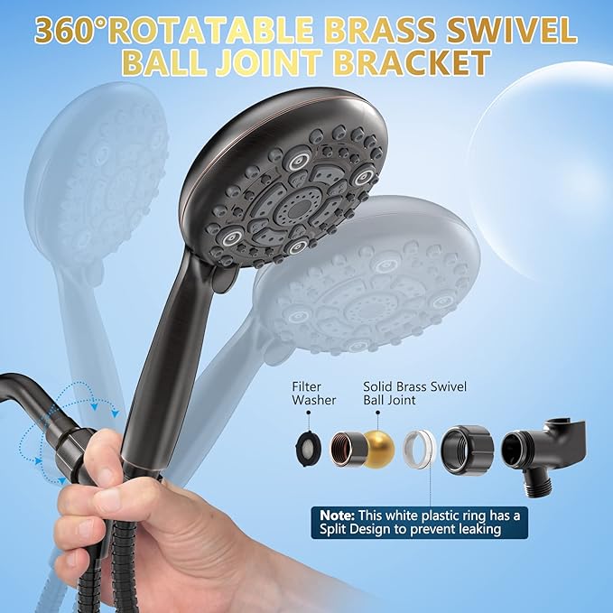 6 Spray Modes High Pressure Handheld Showerhead Set Upgraded 5 Inches Shower Head with Handheld Spray Oil Rubbed Bronze Handheld Shower Head 60 Inches Stainless Steel Hose-1-Min Install-PurrikoPets