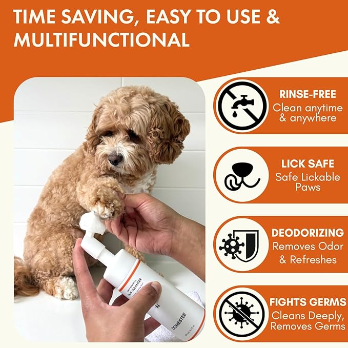 Dog Paw Cleaner | Gentle & PH-Balanced | Dog Paw Wash for All Breeds | Nourishing Formula with Aloe Vera | Portable & Easy-to-Use | Paw Cleaning Foam with Silicone Brush - 5.1 Fl Oz-PurrikoPets