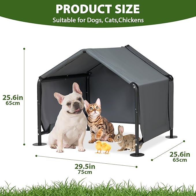 Dog Shades for Outside - Outdoor Dog Kennel for Small Dogs, 29.53”x25.59”x25.59” Outdoor Sun Rain Canopy Pet House, Waterproof Pet Canopy Shelter for Small Animals with Ground Nails-PurrikoPets