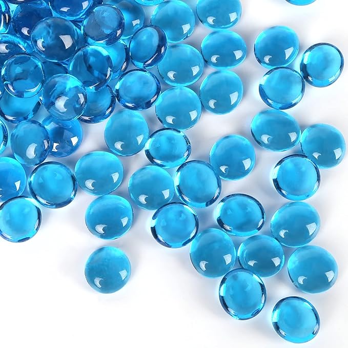 FUTUREPLUSX 1LB Light Blue Flat Glass Marbles, Glass Pebbles Vase Fillers for Centerpieces, Fish Tank for Aquarium Gravel Decor Table Scatter Art Craft-PurrikoPets