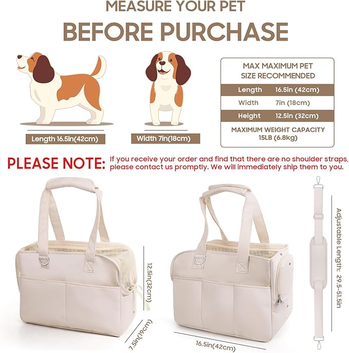 Dog Purse Carrier for Small Dogs, Soft Soft Sided Folding Dog Carriers for Small Dogs Medium Cats Puppies up to 15 Lbs, Washable Breathable Puppy Carrier for Outdoor Travel (Large Beige)-PurrikoPets