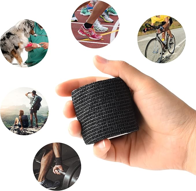 9 Pack 2" x 5 Yards Self Adhesive Bandage Wrap Self Stick Wrap for Ankle, Wrist, Finger, Sports, Breathable Cohesive Vet Tape for Pets (Black)-PurrikoPets
