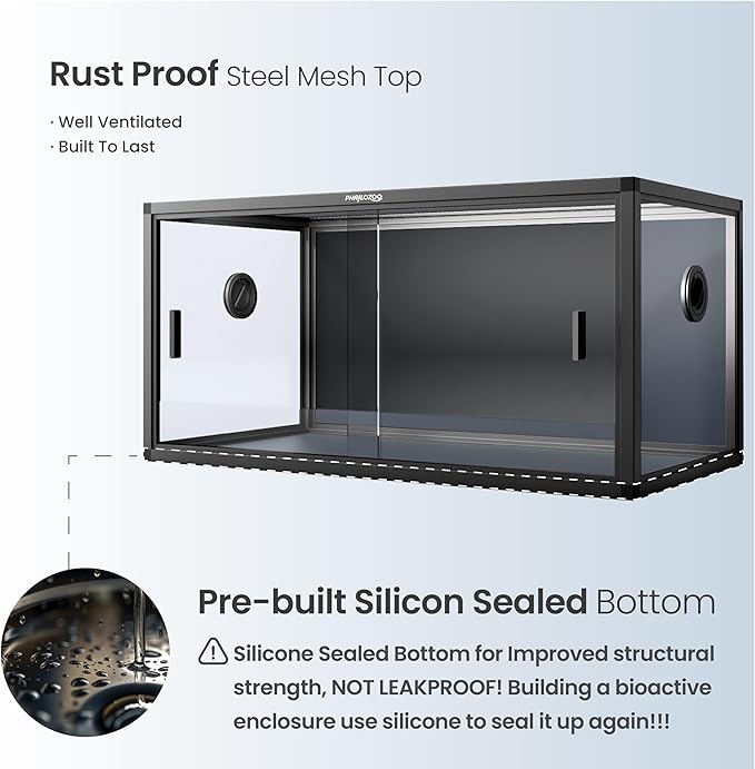 50 Gallon Bearded Dragon Tank, Reptile Enclosure for Easy Maintenance, Front Opening Reptile Tank with Top Screen Ventilation & Glass Sliding Door 36''x18''x18''-PurrikoPets
