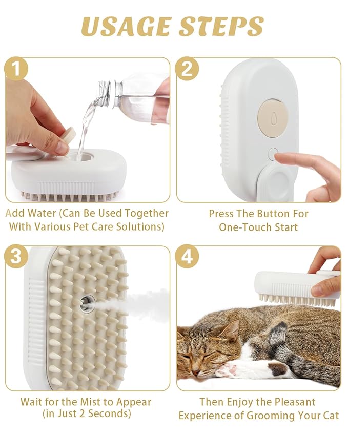 6 in 1 Cat Steam Brush for Shedding, Portable Anti-Static Grooming Comb for Cats & Dogs, Steam Misting Water Brush, Self-Cleaning Pet Hair Remover, Indoor Cat Spray Brushes for Cats & Dogs-PurrikoPets