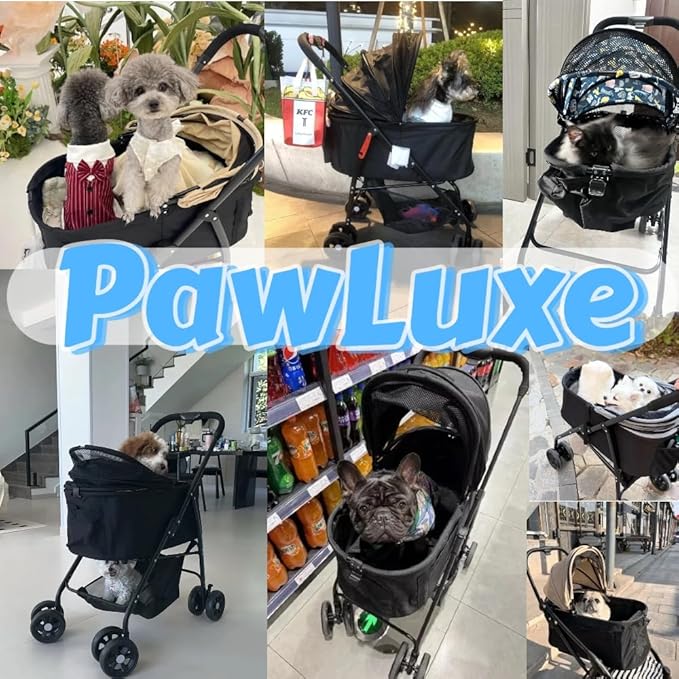 4 Wheels Pet Stroller 4 in 1 Pet Stroller with Detachable Carrier for Small & Medium Dogs Cats up to 55 lbs Easy-Folding Travel Dog Wagon with Car Seat Breathable Mesh,Khaki-PurrikoPets