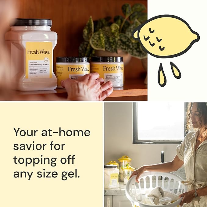 Fresh Wave Lemon Odor Removing Gel Refill, 63 oz. - Safer Odor Absorbers for Home, Natural Plant-Based Odor Eliminator, Every 15 oz. lasts 30-60 Days, For Cooking, Trash & Pets-PurrikoPets