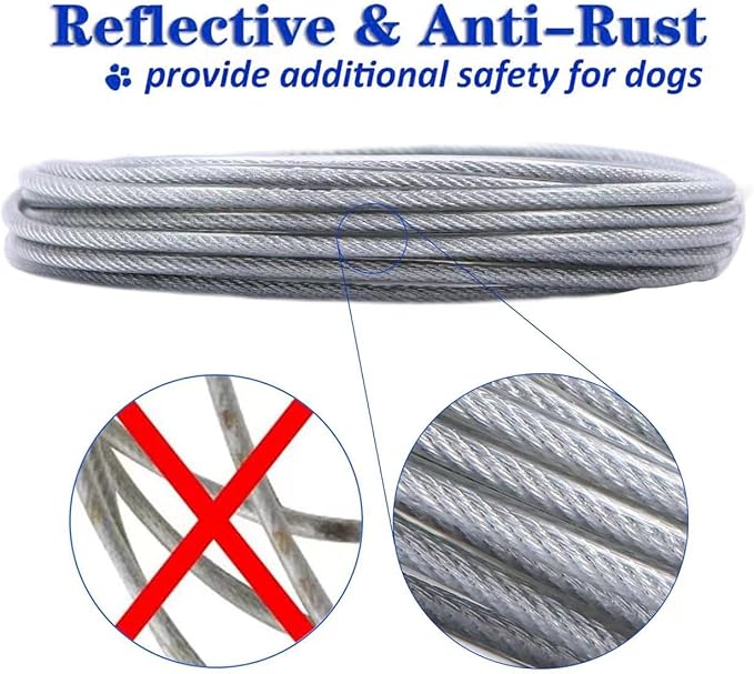 Dog Tie Out Cable for Dogs Outside Up to 125/250lbs,10/20/30/50FT Long Dog Leashe&Chains,Small-Large Dogs Runner Cable for Yard,Heavy Duty Lead Line for Outdoor,Camping,Yard(250lbs 30FT, Silver)-PurrikoPets